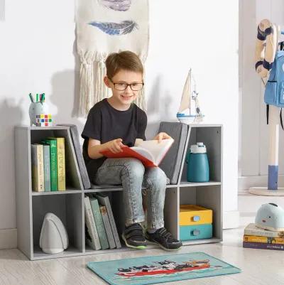 Gray Kids' Corner: 6-Cube Bookcase with Reading Nook and Cushion