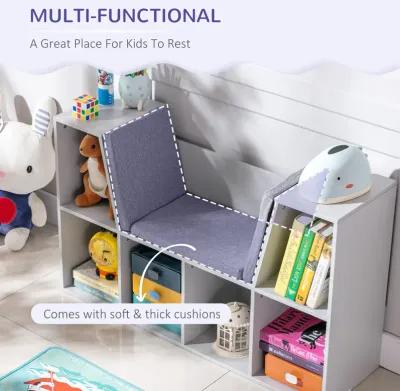 Gray Kids' Corner: 6-Cube Bookcase with Reading Nook and Cushion