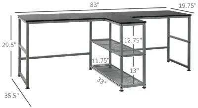 HOMCOM 83" Two Person Computer Desk with 2 Storage Shelves, Double Desk Workstation with Book Shelf, Long Desk Table for Home Office, Black