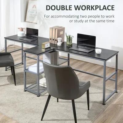 HOMCOM 83" Two Person Computer Desk with 2 Storage Shelves, Double Desk Workstation with Book Shelf, Long Desk Table for Home Office, Black