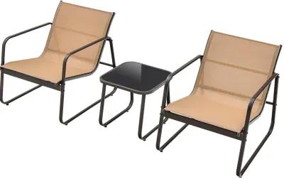 3 Pieces Patio Conversation Set with Breathable Fabric and Tabletop-Brown