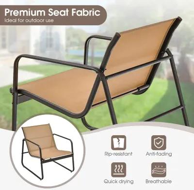 3 Pieces Patio Conversation Set with Breathable Fabric and Tabletop-Brown