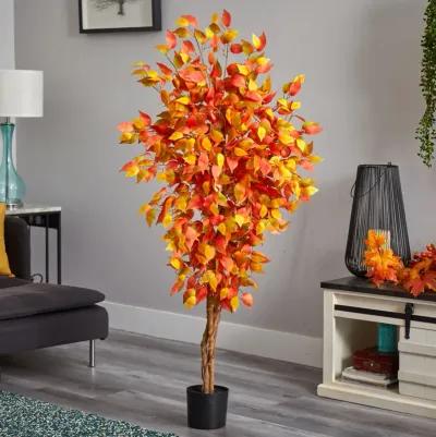 HomPlanti 5 Feet Autumn Ficus Artificial Fall Tree