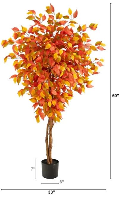 HomPlanti 5 Feet Autumn Ficus Artificial Fall Tree