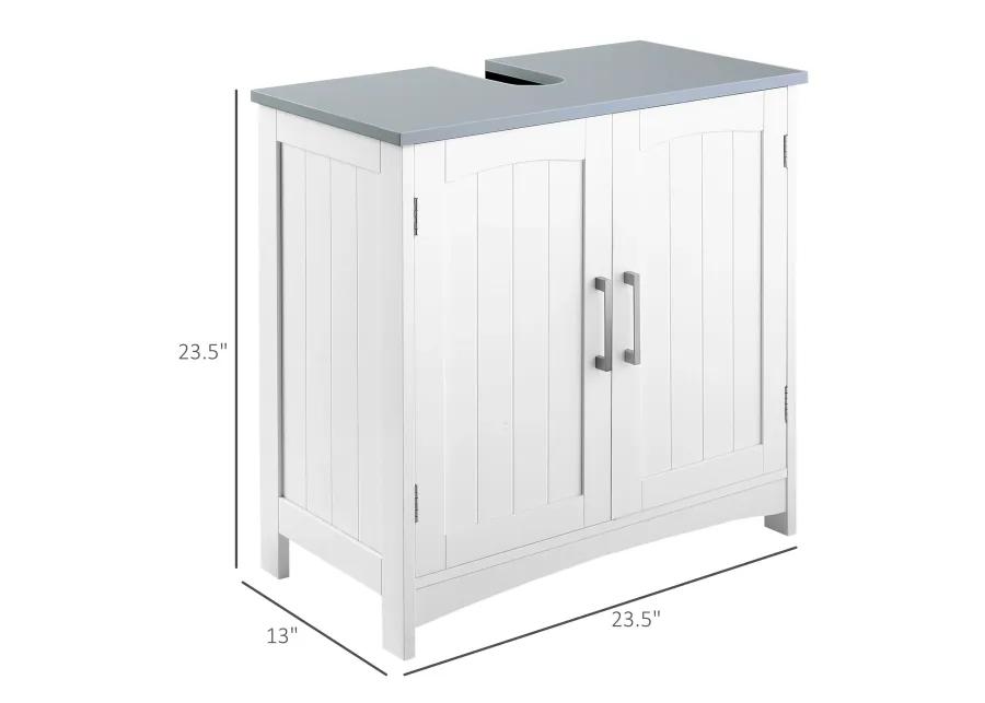 White Bathroom Storage: Pedestal Under Sink Cabinet with Double Doors