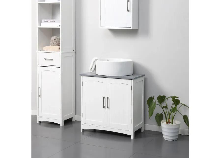 White Bathroom Storage: Pedestal Under Sink Cabinet with Double Doors