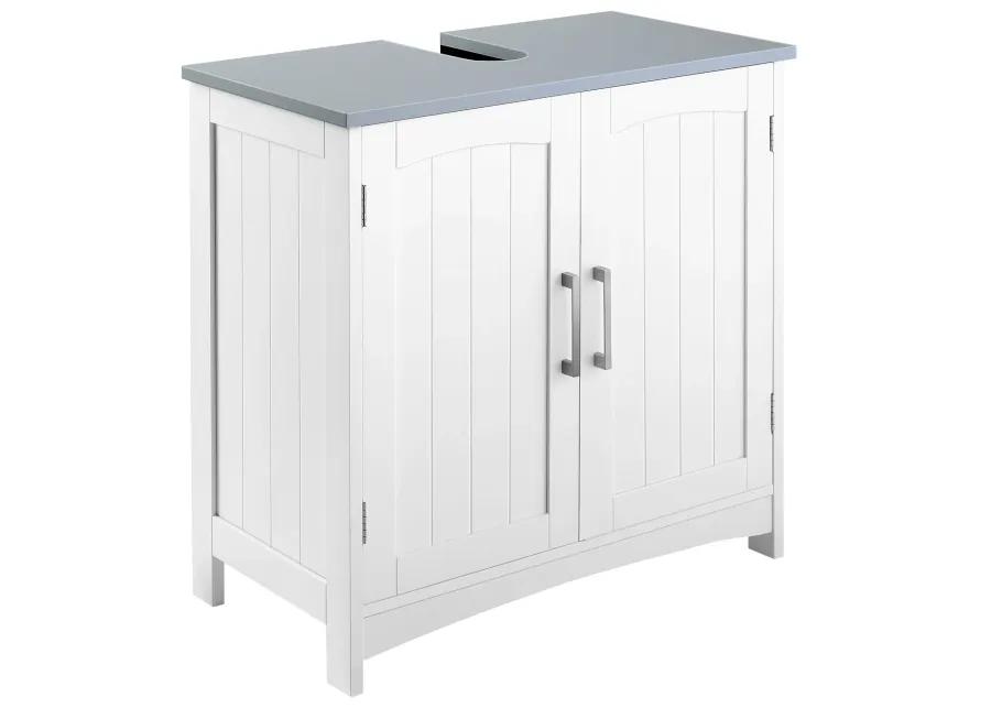 White Bathroom Storage: Pedestal Under Sink Cabinet with Double Doors