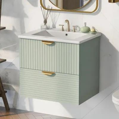 Merax Wall-Mounted Bathroom Vanity with 2 Drawers