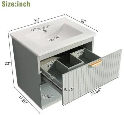 Merax Wall-Mounted Bathroom Vanity with 2 Drawers