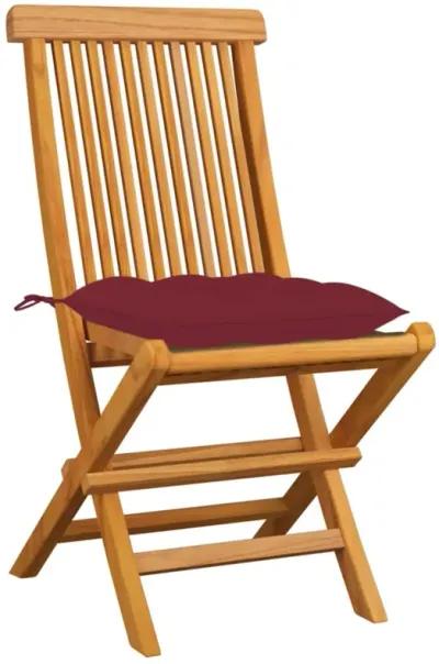 vidaXL Garden Chairs with Wine Red Cushions 8 pcs Solid Teak Wood