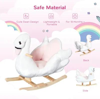 Elegant Avian Rocker: White/Pink Swan Rocking Horse with Music