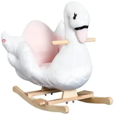 Elegant Avian Rocker: White/Pink Swan Rocking Horse with Music