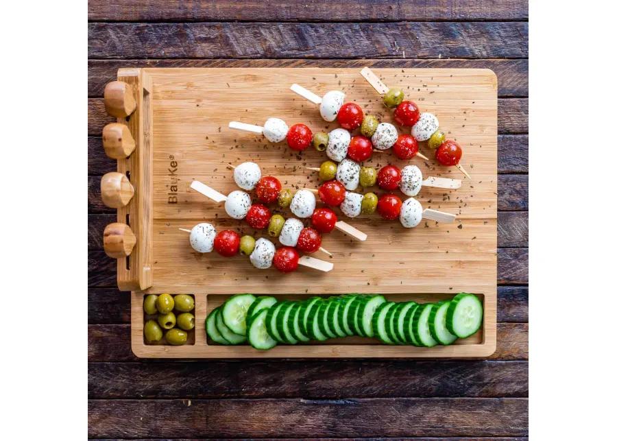 Bamboo Cheese Board and Knife Set - 14x11 inch Charcuterie Board with 4 Cheese Knives - Wood Serving Tray