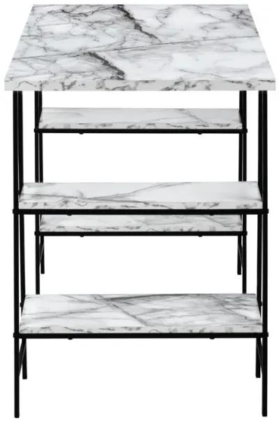 Monarch Specialties I 7527 Computer Desk, Home Office, Laptop, Storage Shelves, 48"L, Work, Metal, Laminate, White Marble Look, Black, Contemporary, Modern