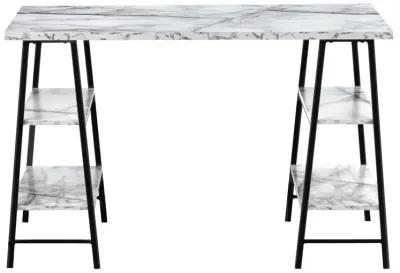 Monarch Specialties I 7527 Computer Desk, Home Office, Laptop, Storage Shelves, 48"L, Work, Metal, Laminate, White Marble Look, Black, Contemporary, Modern