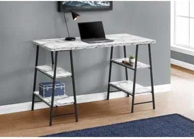 Monarch Specialties I 7527 Computer Desk, Home Office, Laptop, Storage Shelves, 48"L, Work, Metal, Laminate, White Marble Look, Black, Contemporary, Modern