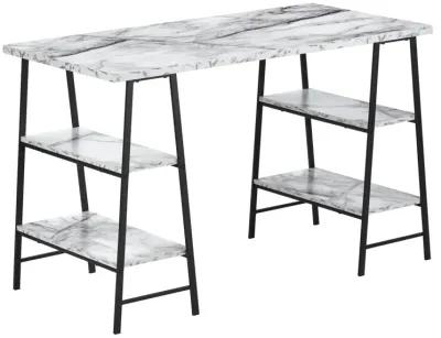 Monarch Specialties I 7527 Computer Desk, Home Office, Laptop, Storage Shelves, 48"L, Work, Metal, Laminate, White Marble Look, Black, Contemporary, Modern