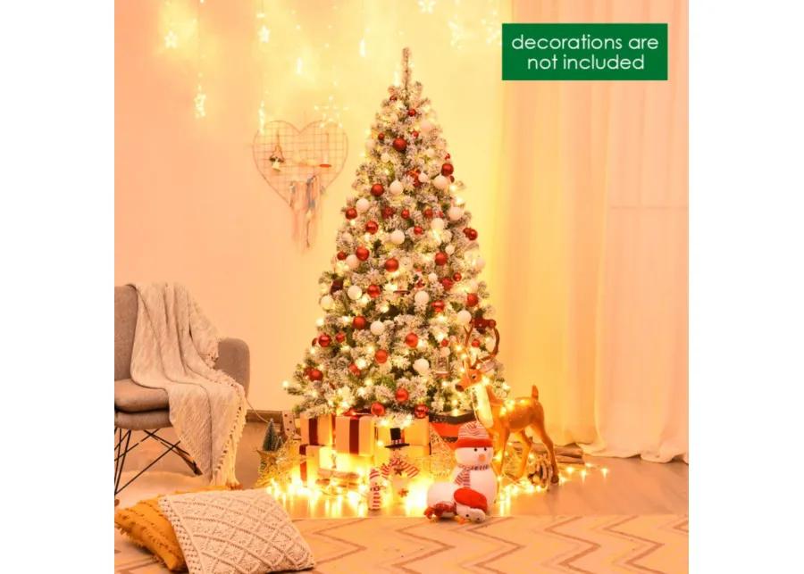 6 Feet Pre-Lit Premium Snow Flocked Hinged Artificial Christmas Tree