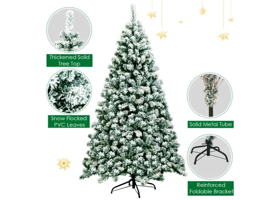 6 Feet Pre-Lit Premium Snow Flocked Hinged Artificial Christmas Tree