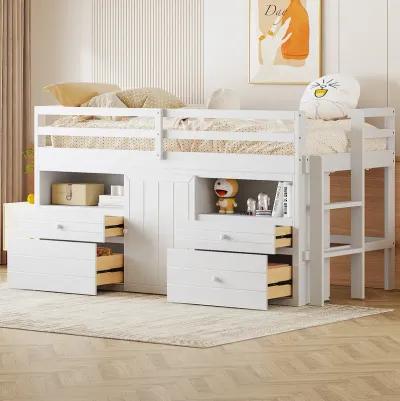 Merax Loft Bed with 4 Drawers