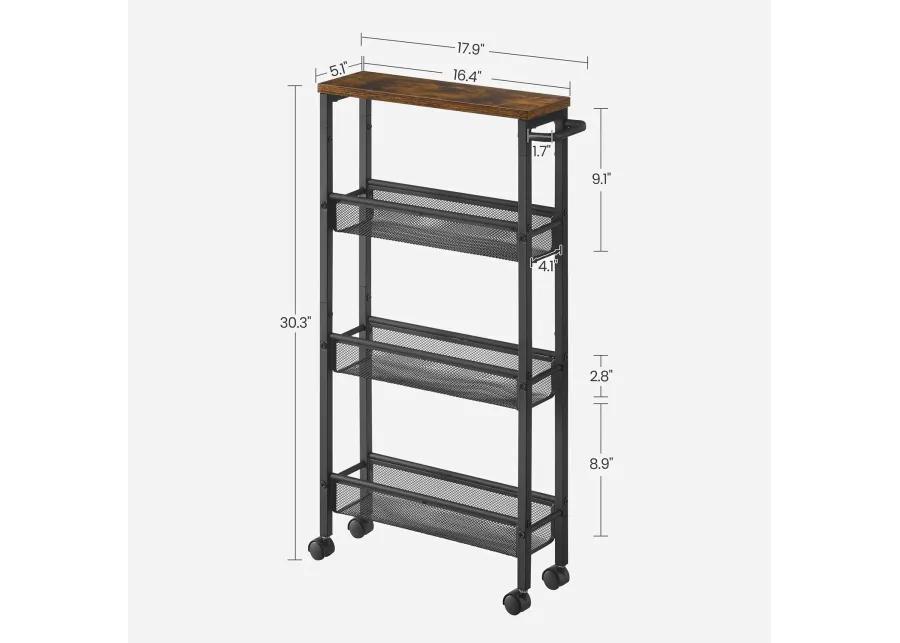 Rolling Utility Cart with Handle - Sturdy Metal Frame for Kitchen, Dining Room, and Home Office