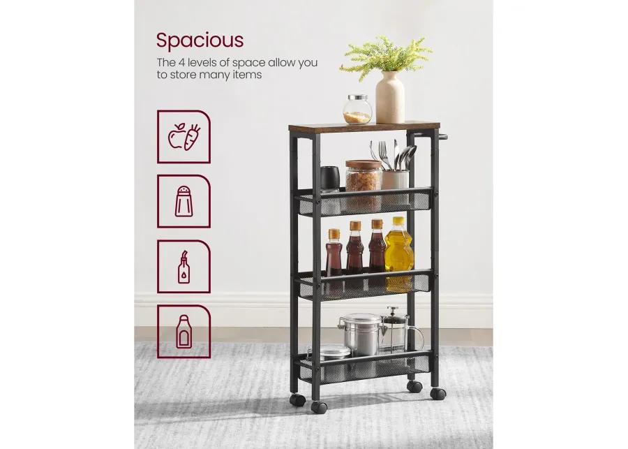 Rolling Utility Cart with Handle - Sturdy Metal Frame for Kitchen, Dining Room, and Home Office