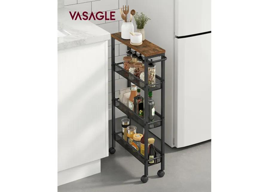 Rolling Utility Cart with Handle - Sturdy Metal Frame for Kitchen, Dining Room, and Home Office