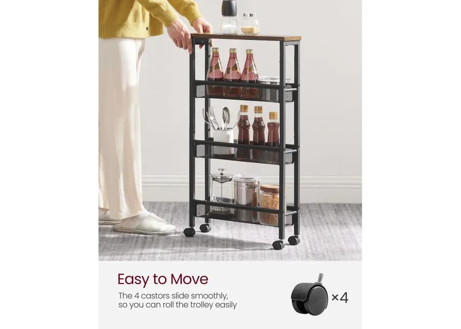 Rolling Utility Cart with Handle - Sturdy Metal Frame for Kitchen, Dining Room, and Home Office