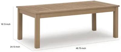 Karo 49 Inch Outdoor Coffee Table, Slatted Top, Modern Style, Natural Brown - Benzara