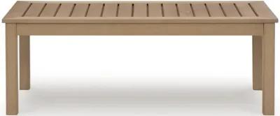 Karo 49 Inch Outdoor Coffee Table, Slatted Top, Modern Style, Natural Brown - Benzara