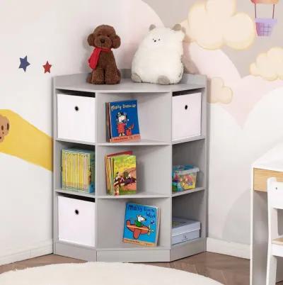 Gray Kids' Dresser: Wooden Cabinet with Drawer and Bookshelf