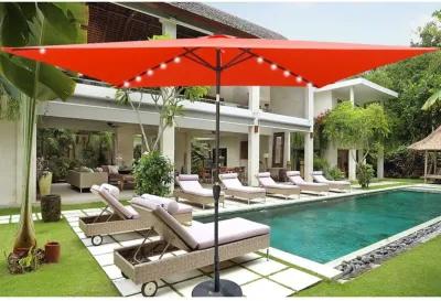 10 X 6.5FT Rectangular Patio Solar LED Lighted Outdoor Umbrellas With Crank And Push Button