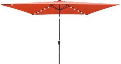 10 X 6.5FT Rectangular Patio Solar LED Lighted Outdoor Umbrellas With Crank And Push Button