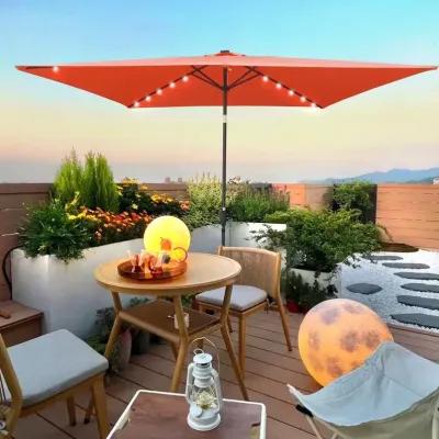 10 X 6.5FT Rectangular Patio Solar LED Lighted Outdoor Umbrellas With Crank And Push Button