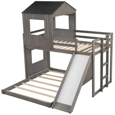 Merax Playhouse Bunk Bed with Slide