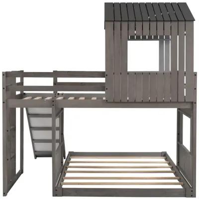 Merax Playhouse Bunk Bed with Slide