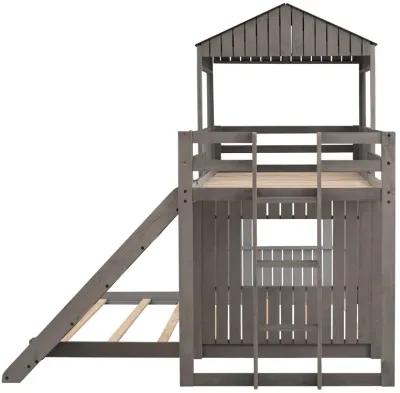 Merax Playhouse Bunk Bed with Slide