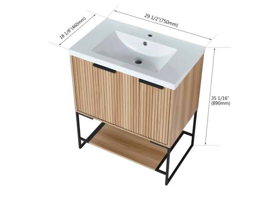 30 Inch Freestanding Bathroom Vanity With Resin Basin, 30x18