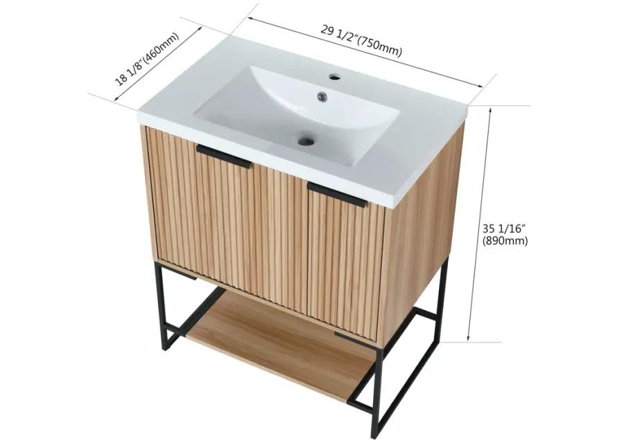 30 Inch Freestanding Bathroom Vanity With Resin Basin, 30x18