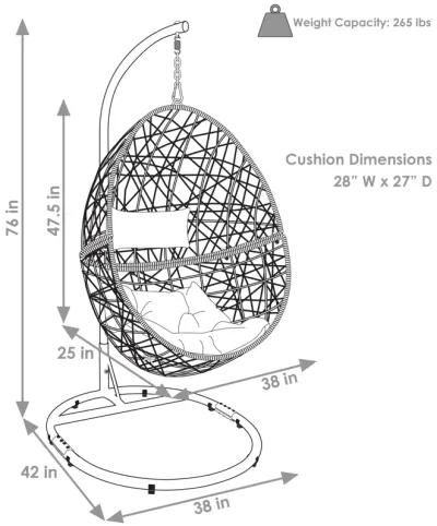 Sunnydaze Resin Wicker Hanging Egg Chair with Steel Stand/Cushions