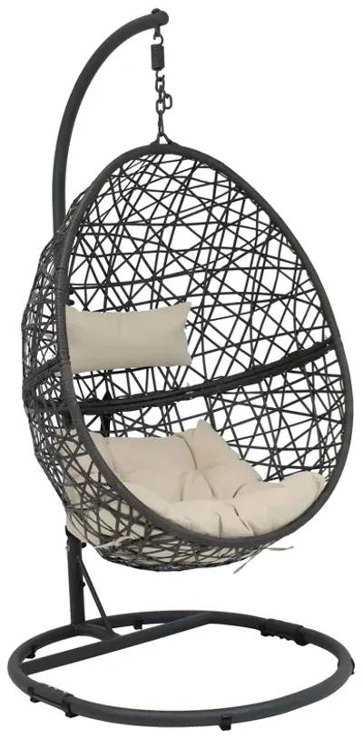 Sunnydaze Resin Wicker Hanging Egg Chair with Steel Stand/Cushions