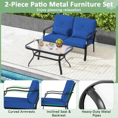 Outdoor Loveseat Chair Set with Tempered Glass Coffee Table