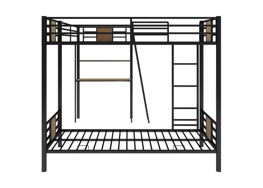 L-Shaped Twin Over Twin Bunk Bed With Twin Size Loft Bed With Desk And Shelf, Brown