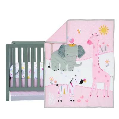 Lambs & Ivy Jazzy Jungle 3-Piece Safari Animals Pink Baby Crib Bedding Set