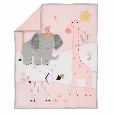 Lambs & Ivy Jazzy Jungle 3-Piece Safari Animals Pink Baby Crib Bedding Set