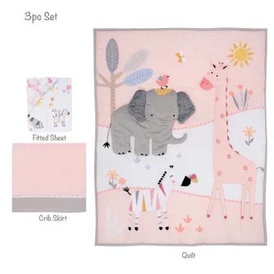 Lambs & Ivy Jazzy Jungle 3-Piece Safari Animals Pink Baby Crib Bedding Set