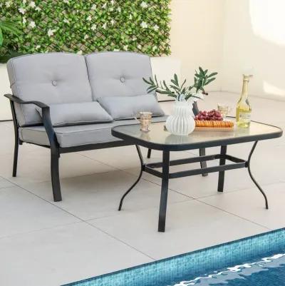 Outdoor Loveseat Chair Set with Tempered Glass Coffee Table