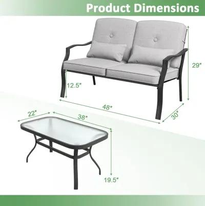 Outdoor Loveseat Chair Set with Tempered Glass Coffee Table