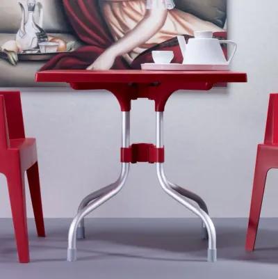 31" Red and Silver Patio Square Folding Dining Table