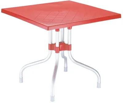 31" Red and Silver Patio Square Folding Dining Table